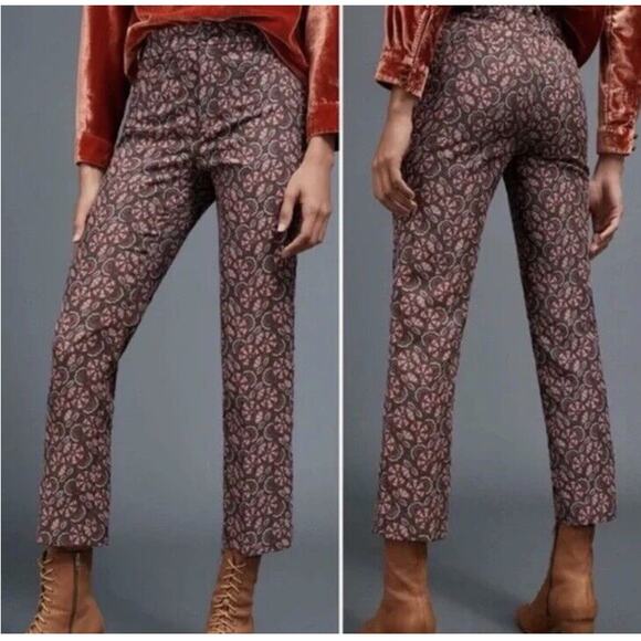 Anthropologie Floral Slim Trouser Pants Women’s Size 2 Essential Stretch Boho - Picture 1 of 7
